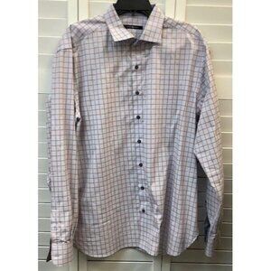 Hammer Made Mens Button-Up Dress Shirt 44/175 Checkered Pattern Orange & White L